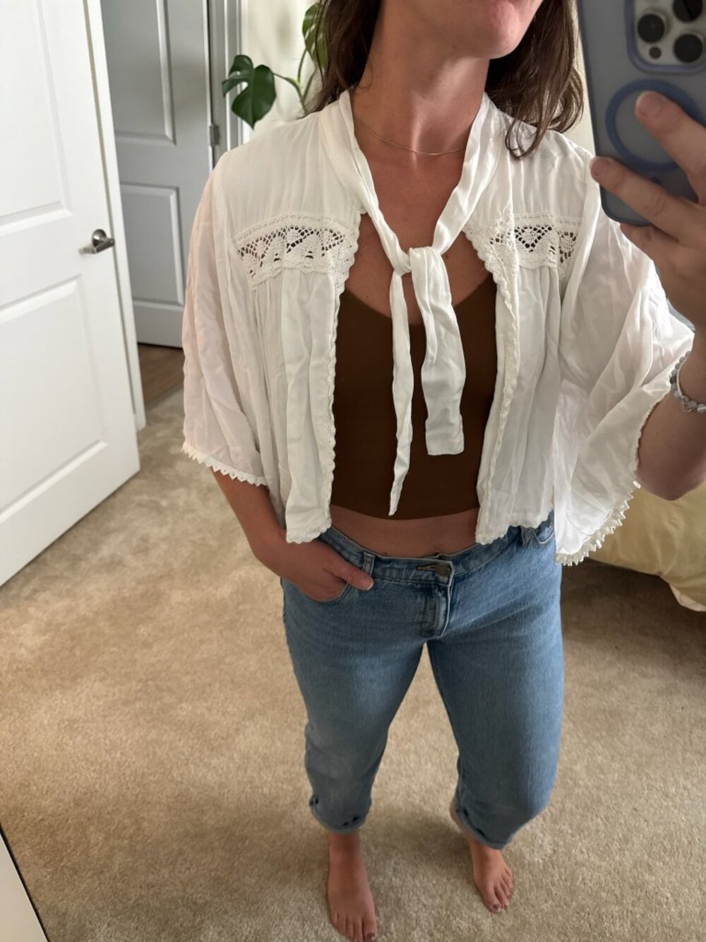 NWT Free People Jen's Pirate Booty Tie-Neck Bed Jacket Size M/L